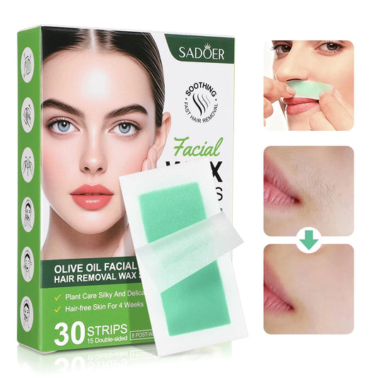 Facial Depilatory Wax Strips 30Pcs Facial Wax Strips+8 Calming Oil Wipes Hypoallergenic Eyebrow Upper Lip Hair Removal Wax Paper Peaceful Pleasures Health and Wellness