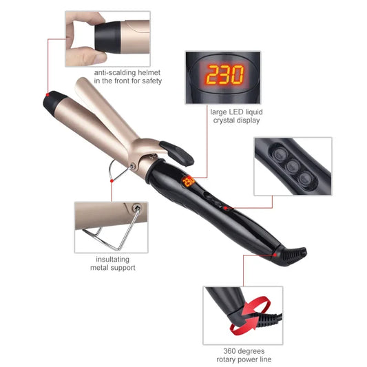 25mm Clip Hair Curler with LED & Temperature Control Clip Curling Iron Peaceful Pleasures Health and Wellness t for distribution