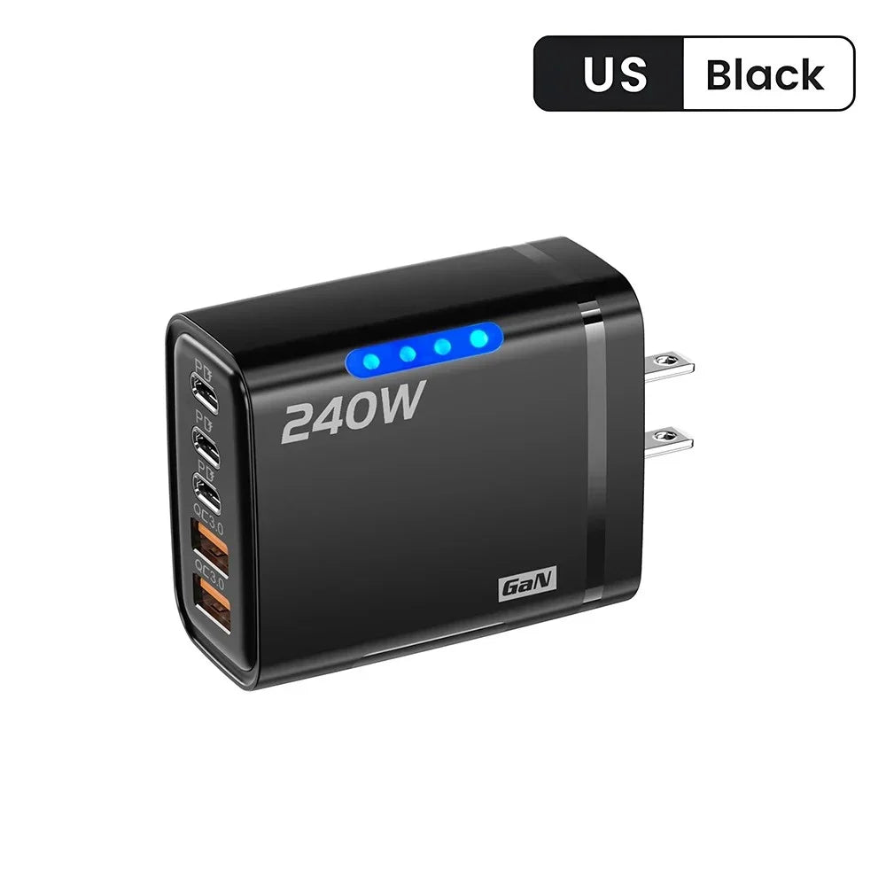240W 5-Port GaN USB-C Fast Charger – iPhone & Samsung
