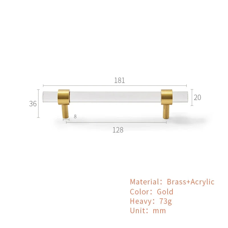 Brass Acrylic Transparent Drawer Handle | Cabinet Knob