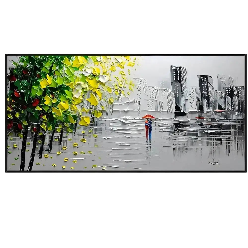 Large-scale Hand-painted Acrylic Knife Painting, Popular Street View, Black, White, Yellow, Green, Modern, Abstract, Thick Oil Peaceful Pleasures Health and Wellness