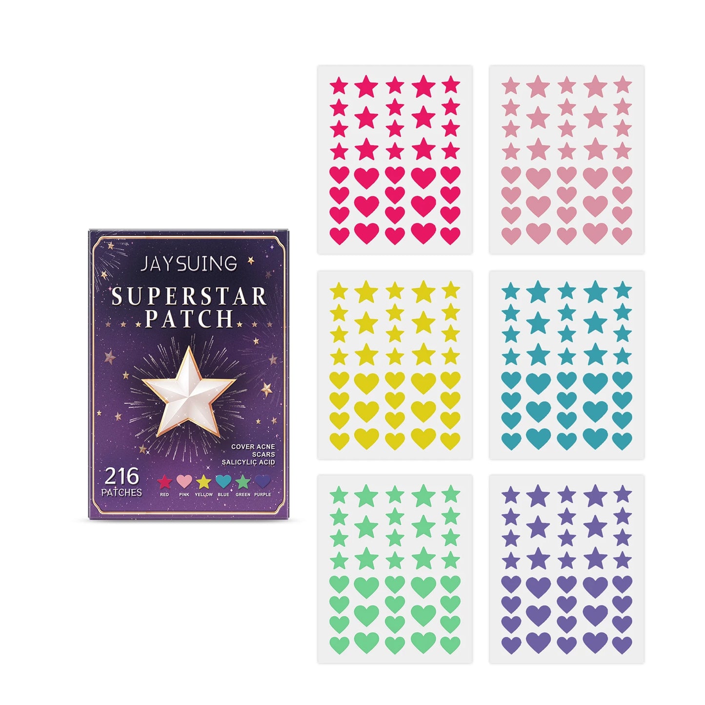 216PCS Starry Multicolor Pimple Patches Facial Cleansing Concealing Acne Blackhead Removal Skincare Hydrocolloid Pimple Patches Peaceful Pleasures Health and Wellness 216PCS(1BOX)