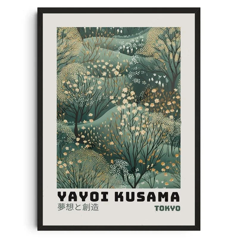 Abstract Yayoi Kusama Style Canvas Poster, Japanese Modern Art Mural Frameless Wall Art for Home Living Room Gallery Decor Peaceful Pleasures Health and Wellness