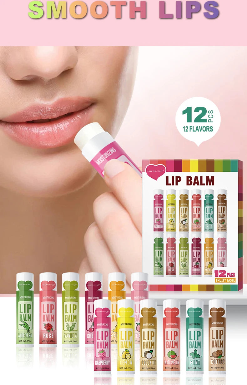 12 PCS/gift lip balm set 5g Deep Moisturizing and long-lasting moisturizing exfoliating to create hydrated lips Peaceful Pleasures Health and Wellness