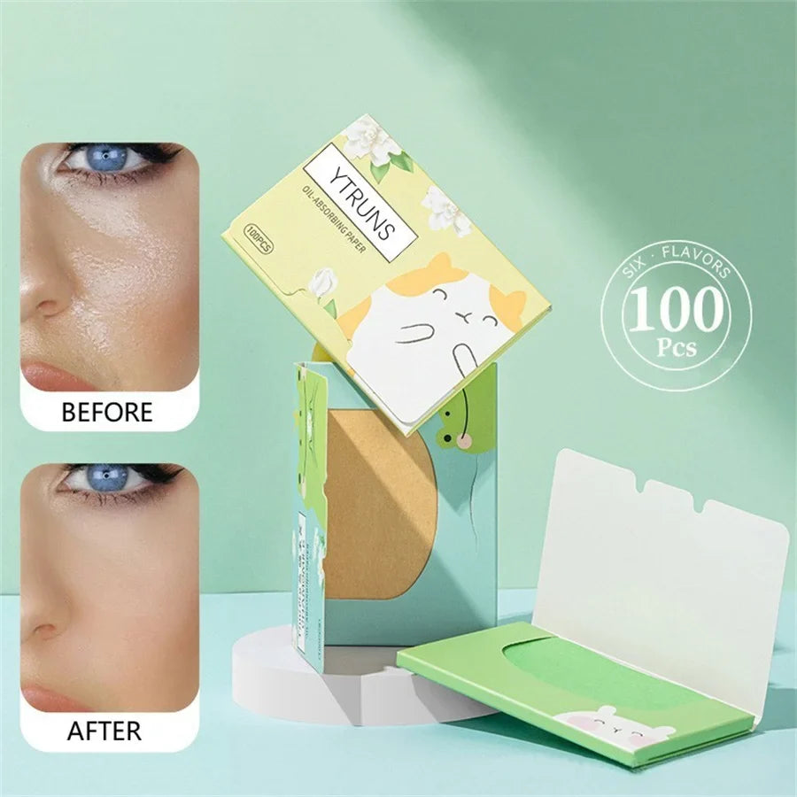 Oil Blotting Sheets 100pcs – Green Tea, Rose & Bamboo Charcoal