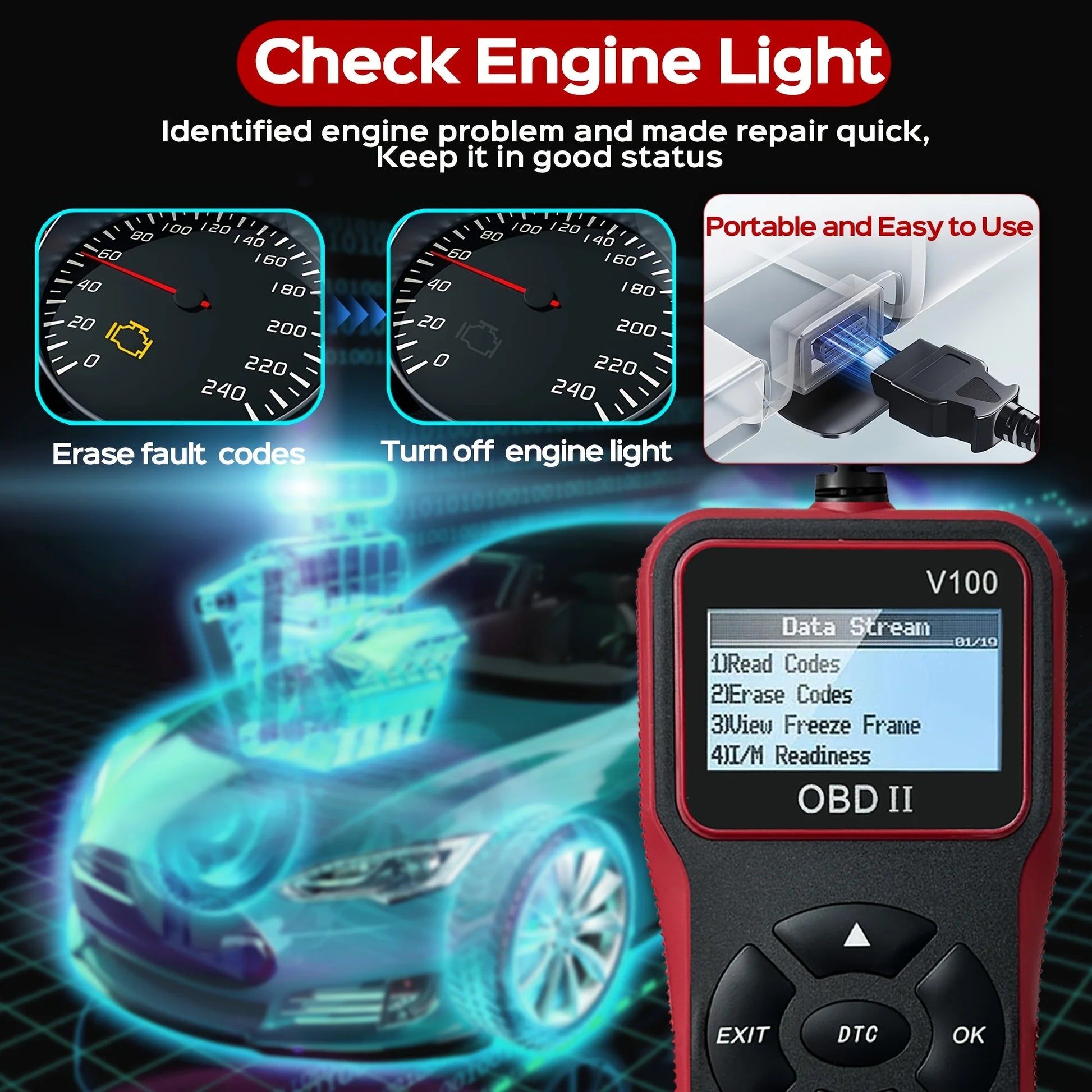 Car OBD2 Scanner Diagnostic Tool Code Reader, Car Voltage Tester Engine Fault Code Scanner, Charging Tester Diagnostic Tool V100 Peaceful Pleasures Health and Wellness