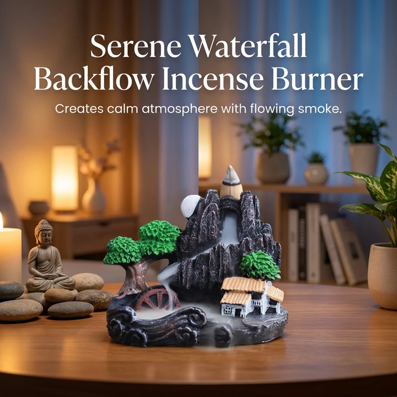 Resin Ceramic Backflow Incense Burners Home Decor Diffuser with Unique Smoke Downward Flow Design for Living Room Bedroom Peaceful Pleasures Health and Wellness