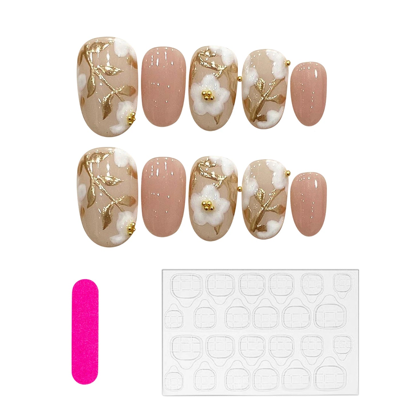 Handmade Press on Nails with White Flowers Glossy Pink Short Round False Nails Sweet Nude Pink Fake Nail Patches Women Wearable Peaceful Pleasures Health and Wellness