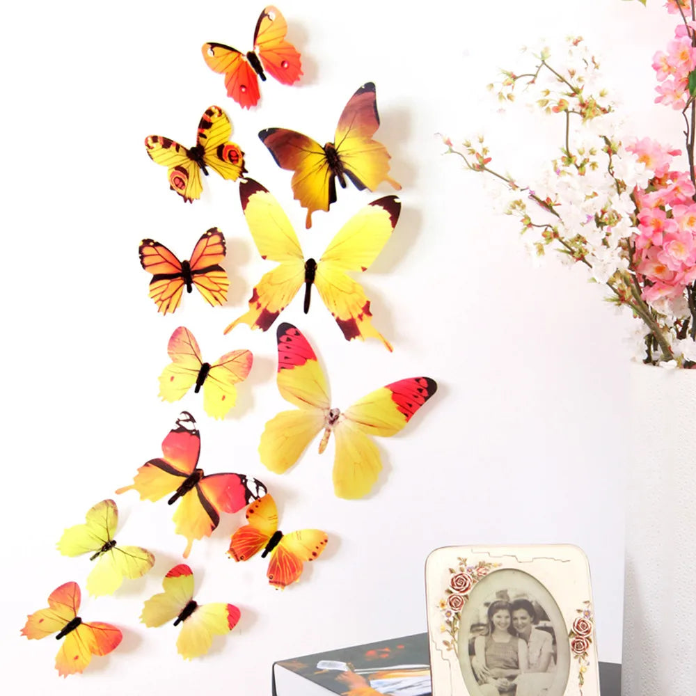 3D Rainbow Butterfly Wall Stickers – 12pcs PVC Decal Set