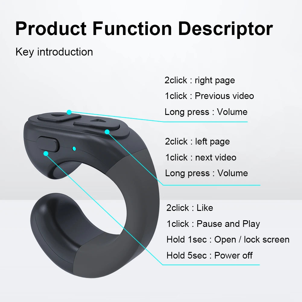 Bluetooth 5.0 Scrolling Ring | TikTok Remote & Selfie Shutter