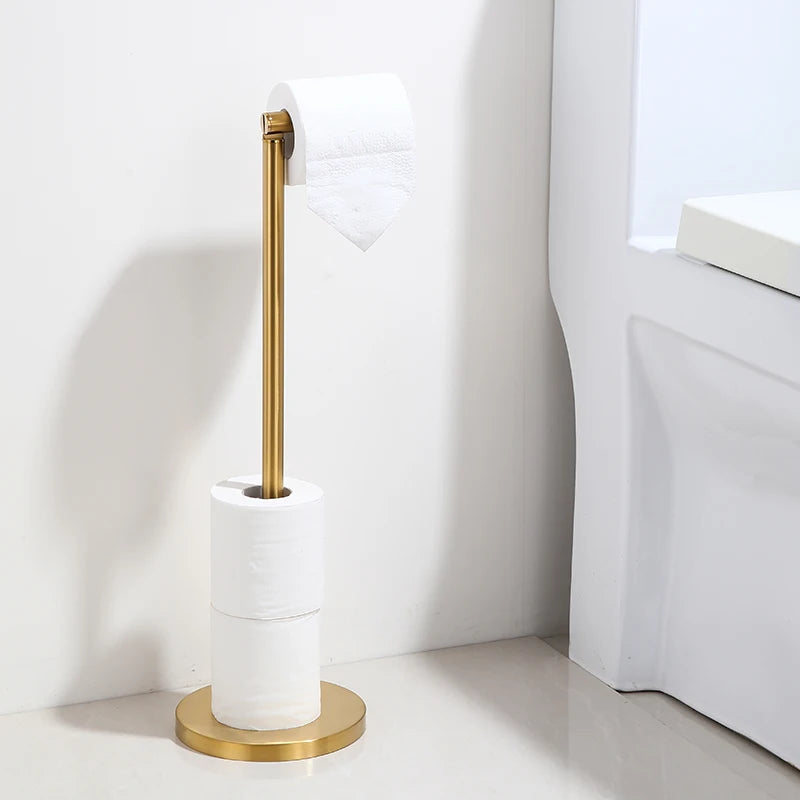 Free Standing Toilet Paper Holder Rack with Storage | Brushed Steel
