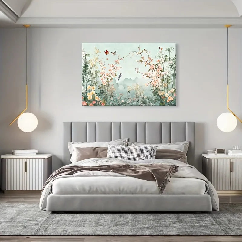 Flower & Bird Vintage Coastal Canvas Wall Art Print | Home Décor Canvas Wall Art Print Peaceful Pleasures Health and Wellness