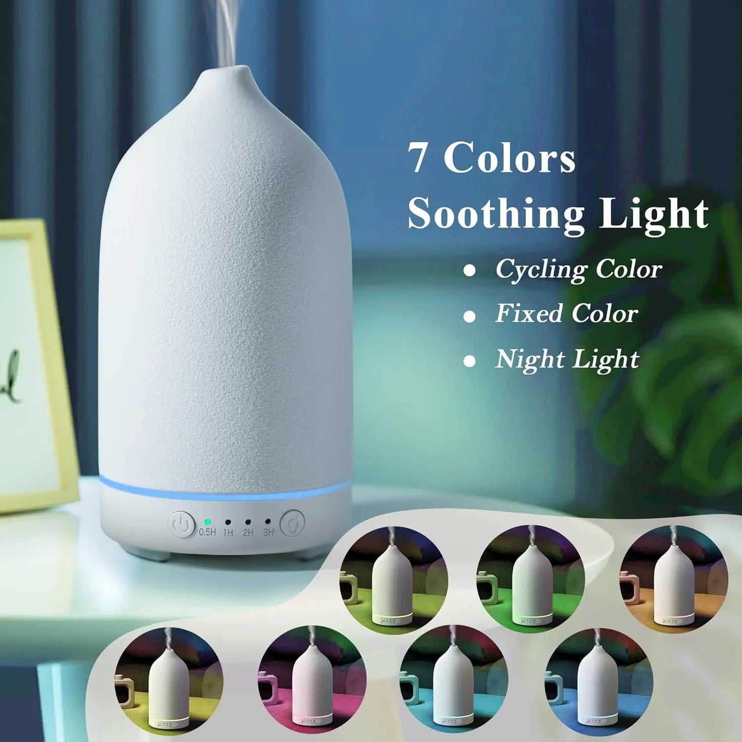 Ceramic Diffuser 100ML Essential Oil Diffuser Air Humidifier With 7 LED Ultrasonic Aromatherapy Diffusers for Home Peaceful Pleasures Health and Wellness