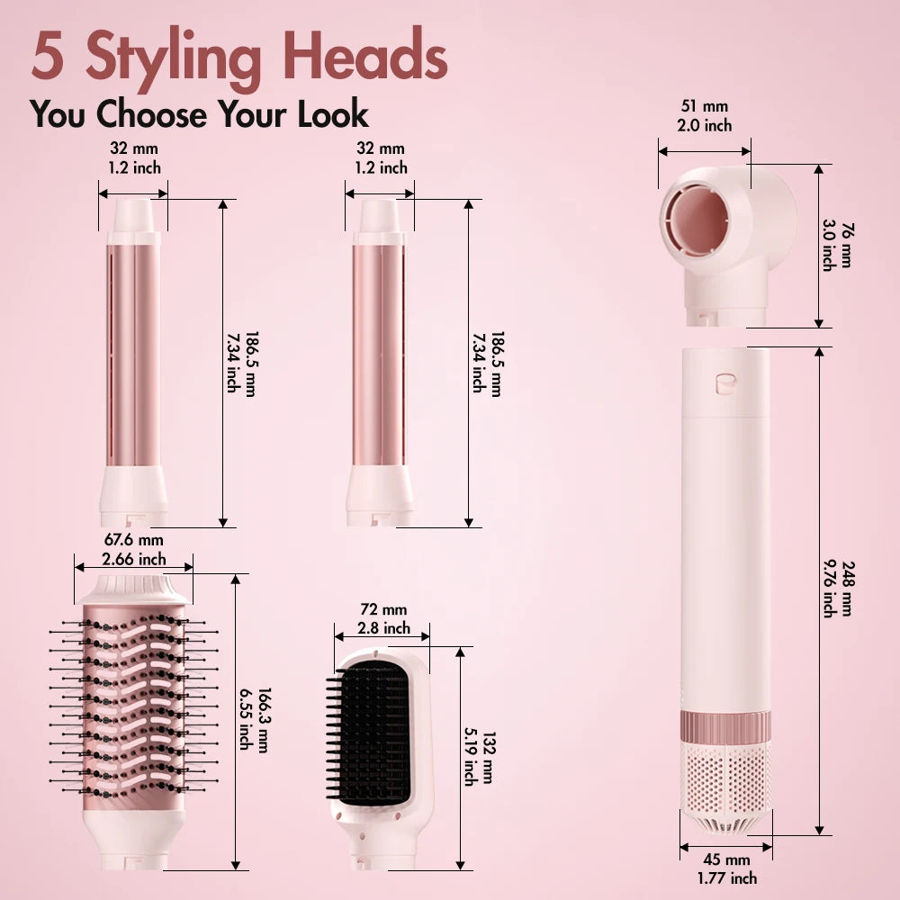Hair dryer brush detachable 5-in-1 styling and drying system, fast drying, curl smoothing and styling, automatic curling iron Peaceful Pleasures Health and Wellness