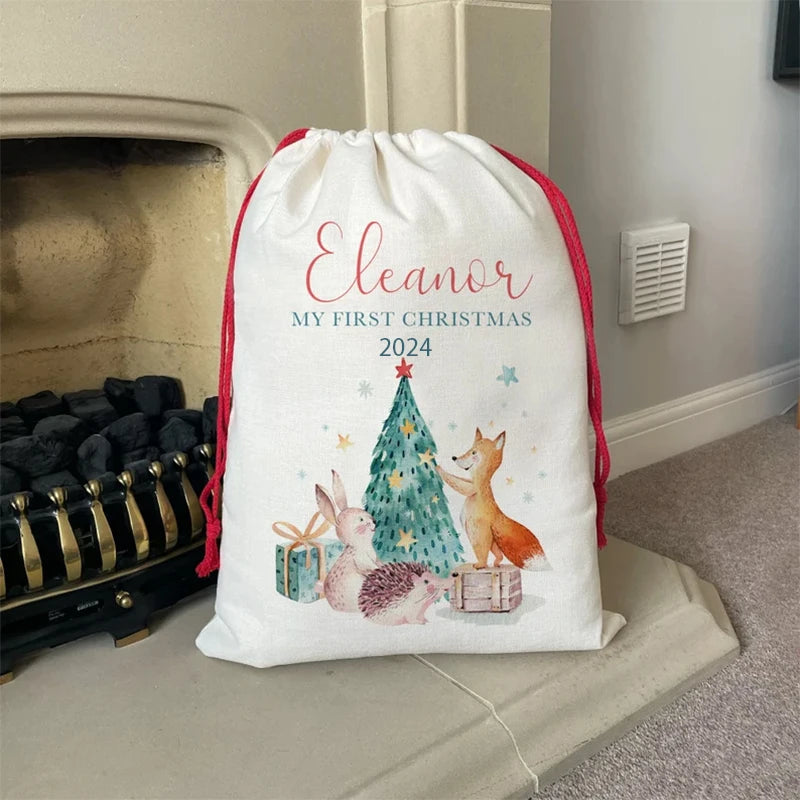 Personalized Woodland Animal Baby Christmas Stocking Sack