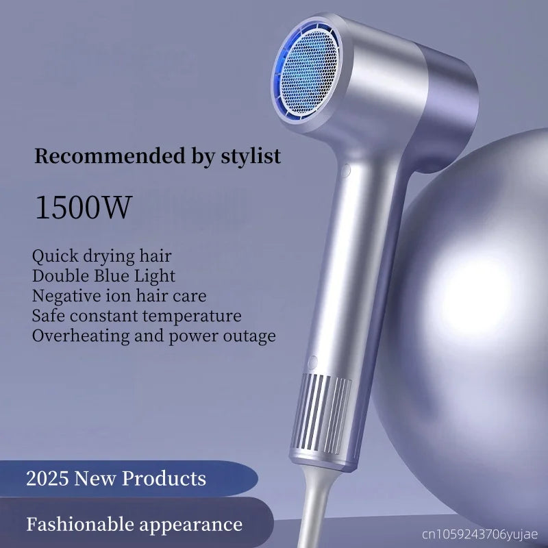 2025 Internet Celebrity Popular High-Speed Hair Dryer 1500W High-Power Fast Drying Blue Light Negative Ion Hair Care Peaceful Pleasures Health and Wellness Purple Silver-220V UK
