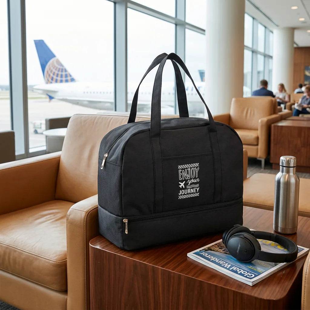 Men's Travel Bag Waterproof Oxford Cloth Large Capacity Double Layer Design for Business and Travel Peaceful Pleasures Health and Wellness