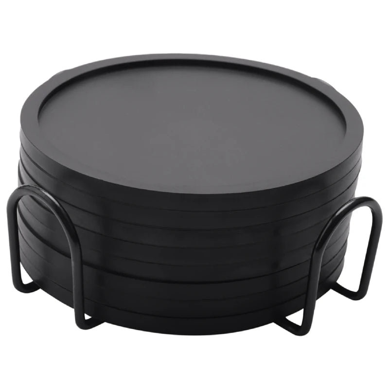 A36T-Coasters Glasses Set Of 8 Silicone Coasters Round Design Glass Coasters In Black For Drinks, Bar, Cups, Glass - Table Peaceful Pleasures Health and Wellness