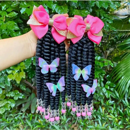 2pack Hair 8inch Kids Braided Ponytail with Beads and Bow Customized Kids Braided Ponytail with Beds Beads and Butterfly Peaceful Pleasures Health and Wellness