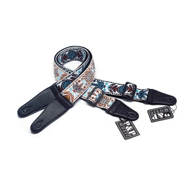 Guitar Strap Embroidered Belt Adjustable Jacquard Band Cotton Leather