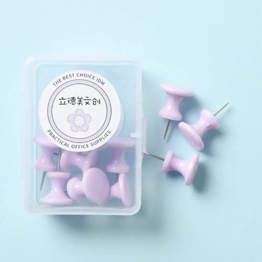 Portable Macaron Color Pushpin Thumbtac Fixing Pin Plastic Board Push Pin Small Fresh Thumb Tacks School Peaceful Pleasures Health and Wellness Purple-L-10pcs-box
