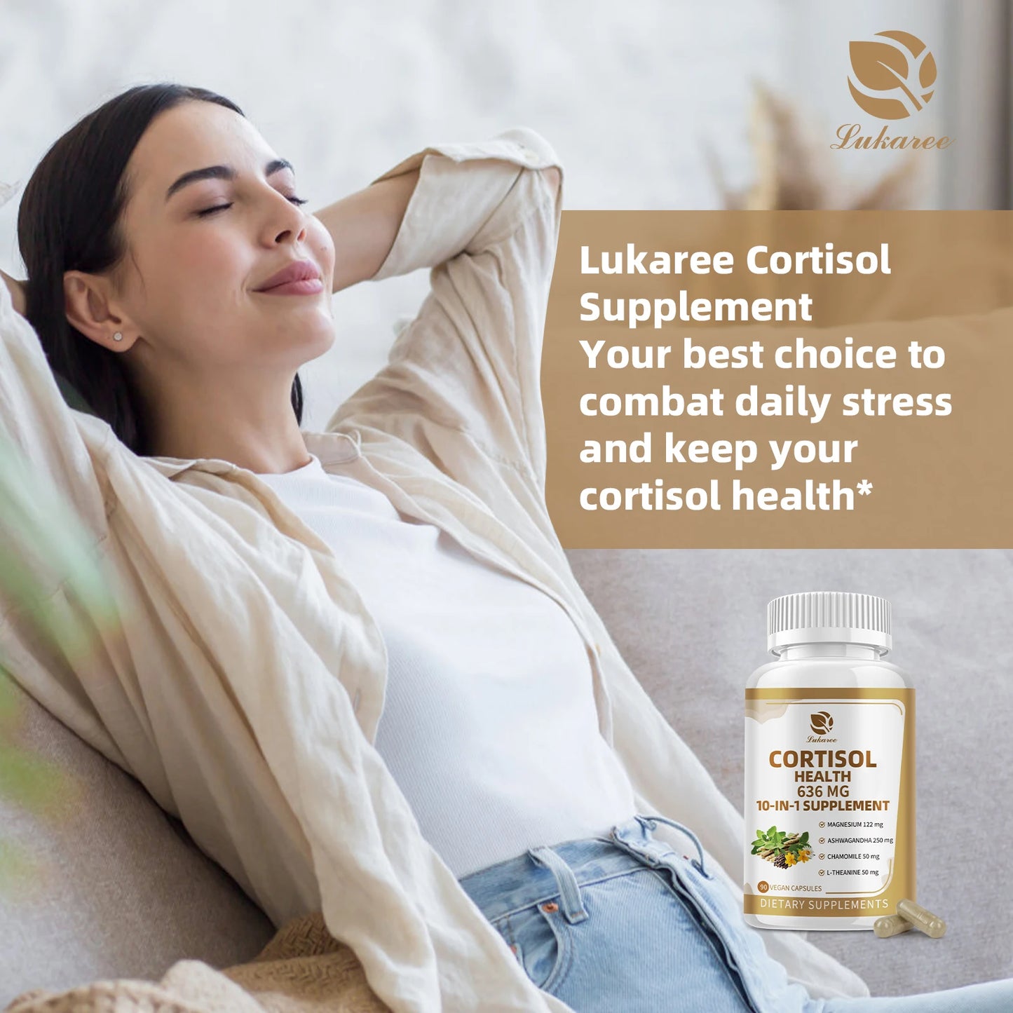 Lukaree 10-in-1 Cortisol Balance Capsules – Stress, Sleep & Cognitive Support Dietary Supplement Peaceful Pleasures Health and Wellness