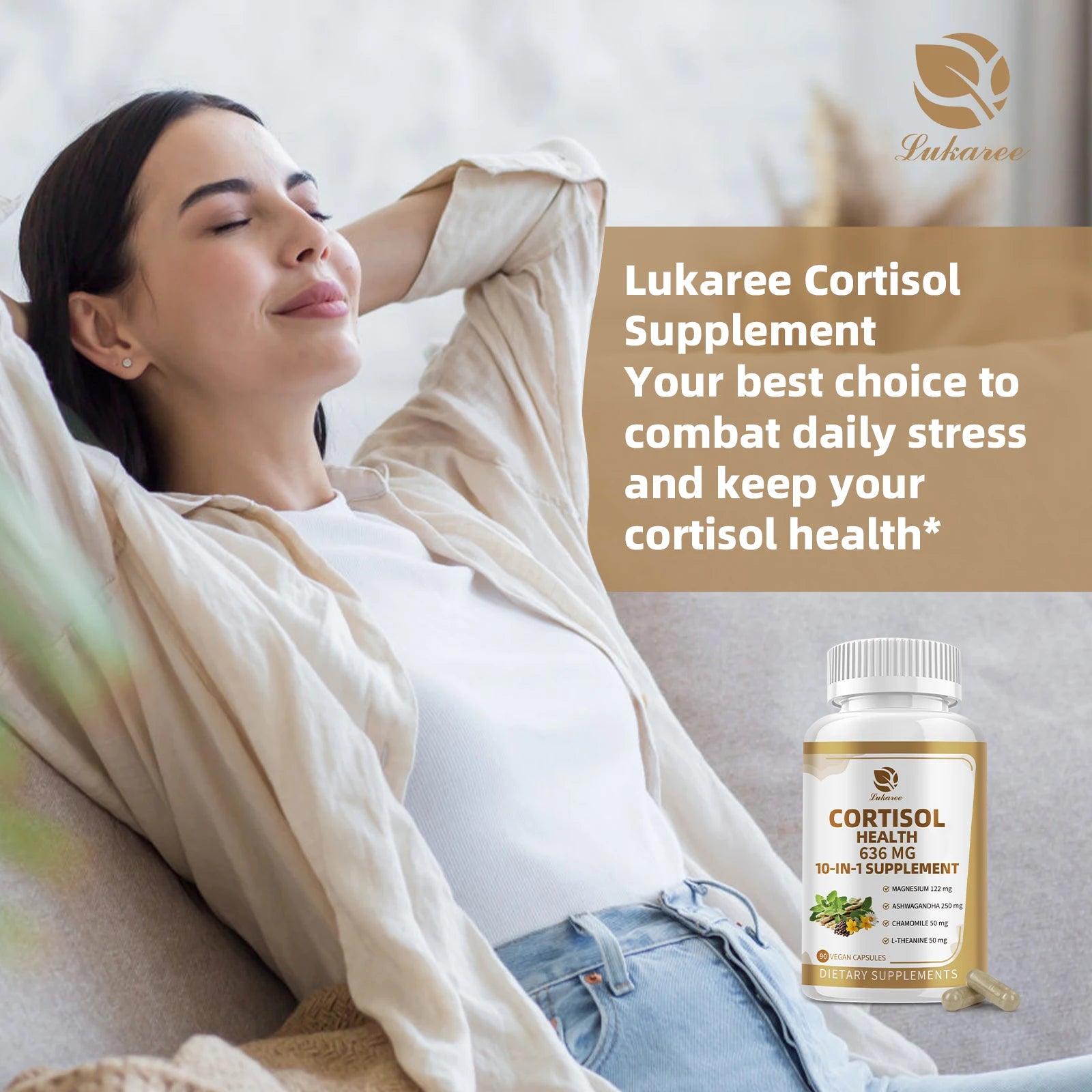 Lukaree 10-in-1 Cortisol Balance Capsules – Stress, Sleep & Cognitive Support Dietary Supplement Peaceful Pleasures Health and Wellness