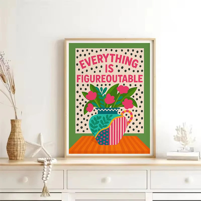 Retro Cartoon Nursery Smiling Sun Cute Raindrop Flower Motivational Quotes Poster Canvas Painting Wall Pictures Home Decor Peaceful Pleasures Health and Wellness