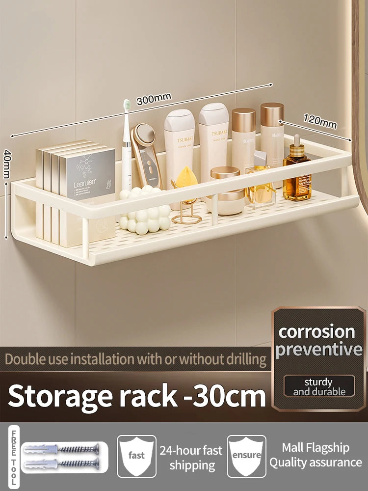 Wall-Mounted Bathroom Shelf & Towel Rack | Metal Storage Organizer