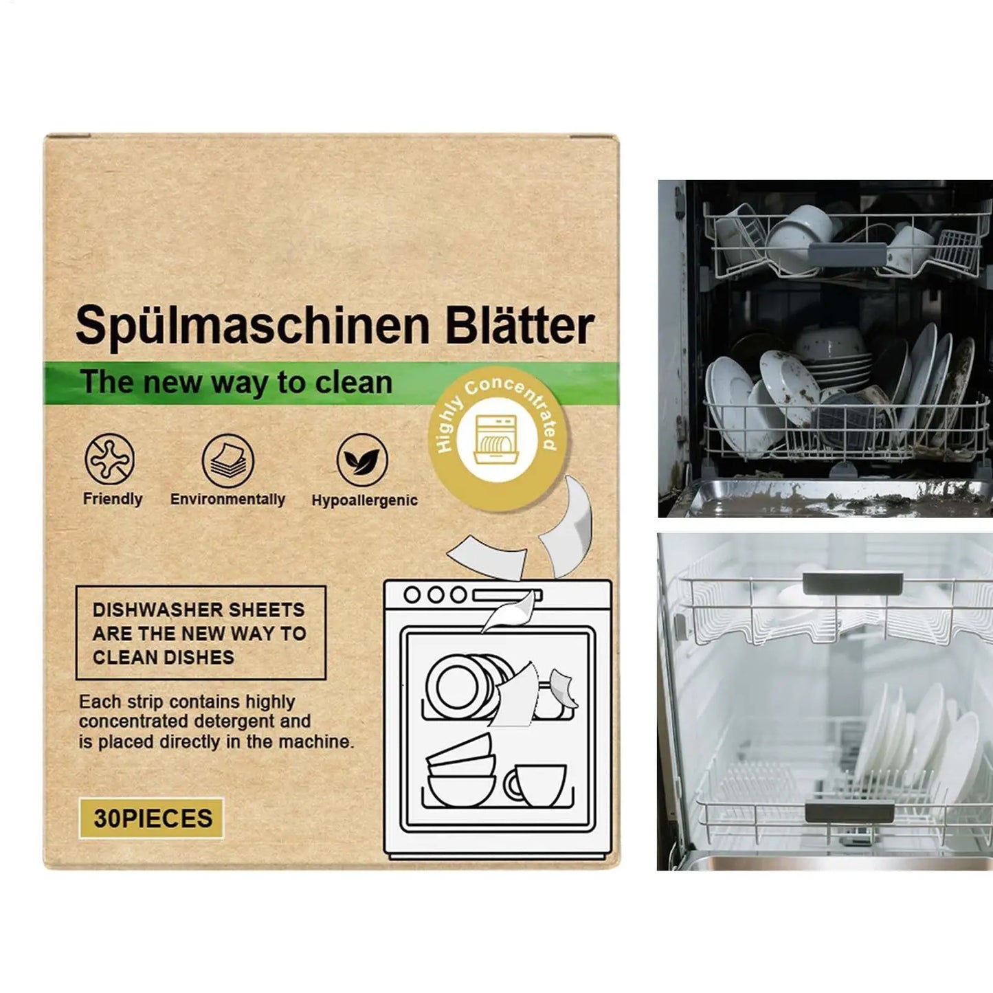 Dishwasher Sheets Natural 30 Pieces Cleaning Mild Strips Natural Dishwashing Detergent for Home Convenience Cleaning Peaceful Pleasures Health and Wellness