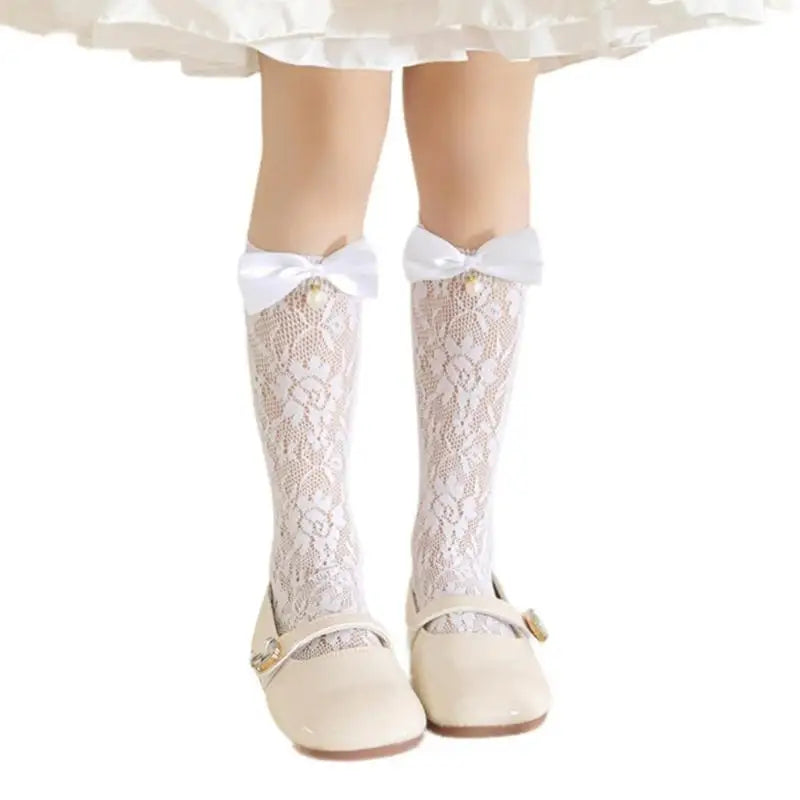 Girls Bowknot Calf Socks | Cute Tube Stockings for Ages 7–12