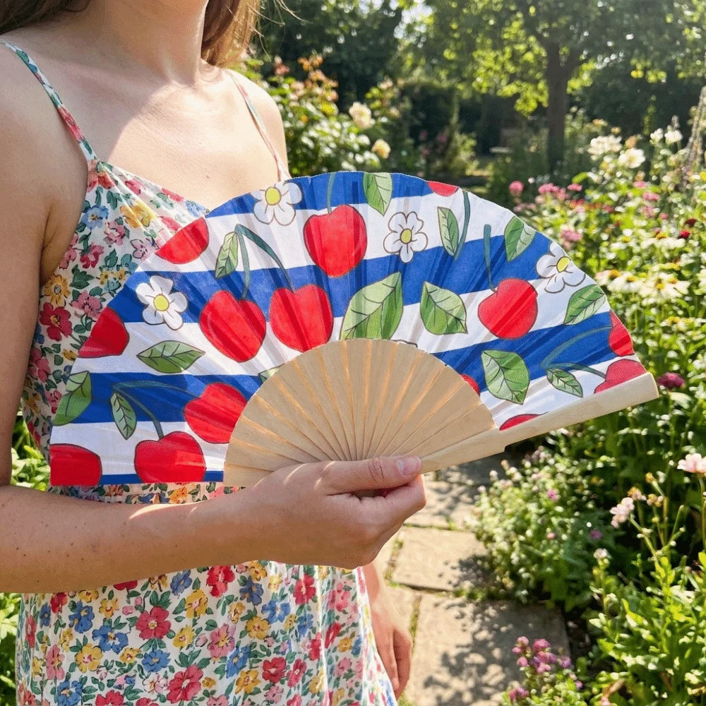 Lemon Print Folding Hand Fan | Wooden Handle Chinese Style Folding Hand Fan Peaceful Pleasures Health and Wellness