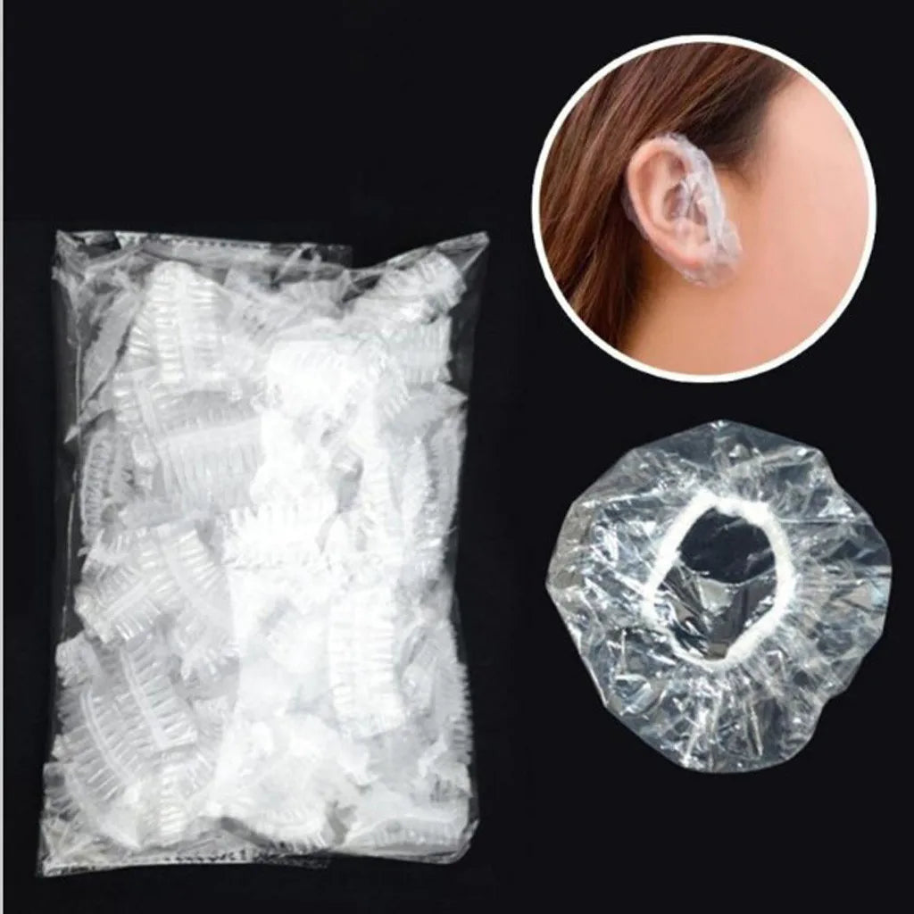 100pcs Disposable Earmuffs Waterproof Plastic Shower Cap Ear Protection Hair Dye Oil Bath Shower Salon Ear Protector Peaceful Pleasures Health and Wellness WHITE