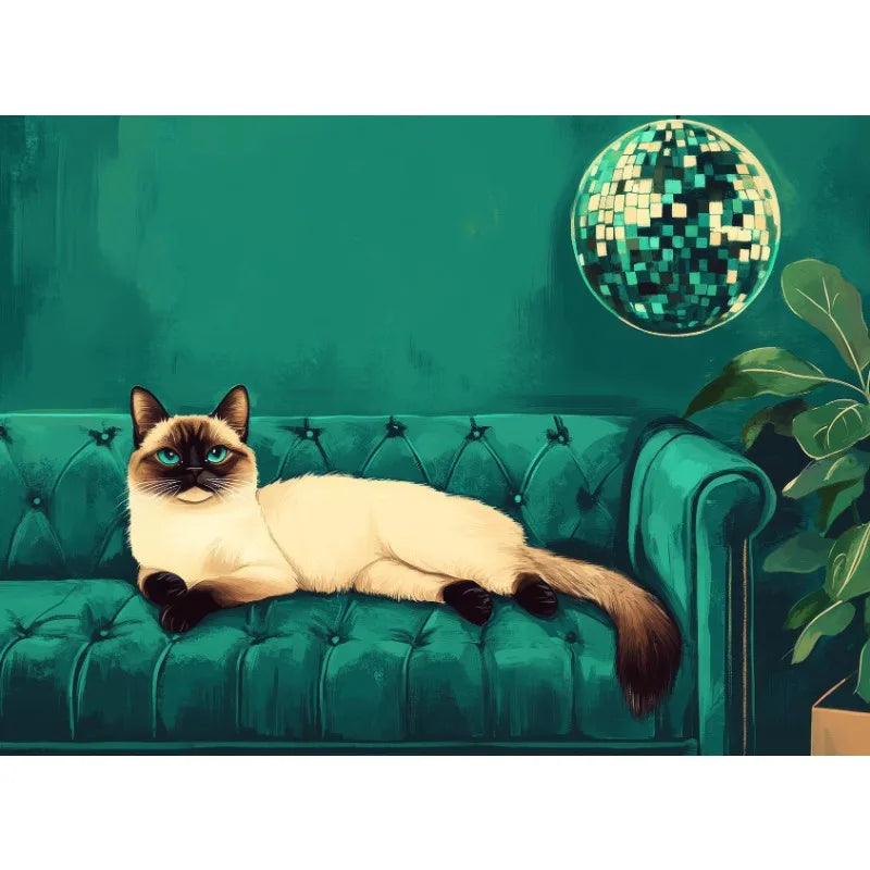 Vintage Trendy Cute Black Cat with Disco Ball&Tropical Drink Cocktail Poster Canvas Painting Wall Art Pictures Home Decor Gift Peaceful Pleasures Health and Wellness