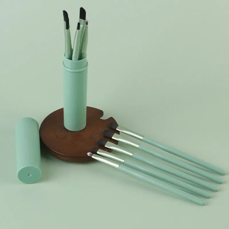 5-Piece Portable Makeup Brush Set with Barrel | Eye, Lip & Brow