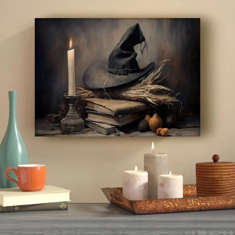 Witchy Canvas Wall Art | Halloween Witch Vintage Poster Print Canvas Wall Art Print Peaceful Pleasures Health and Wellness