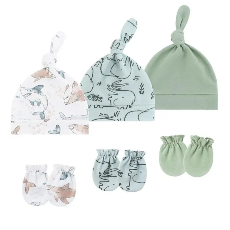 Baby Cotton Hat & Mittens Set (3 Sets) | Newborn 0-3 Months