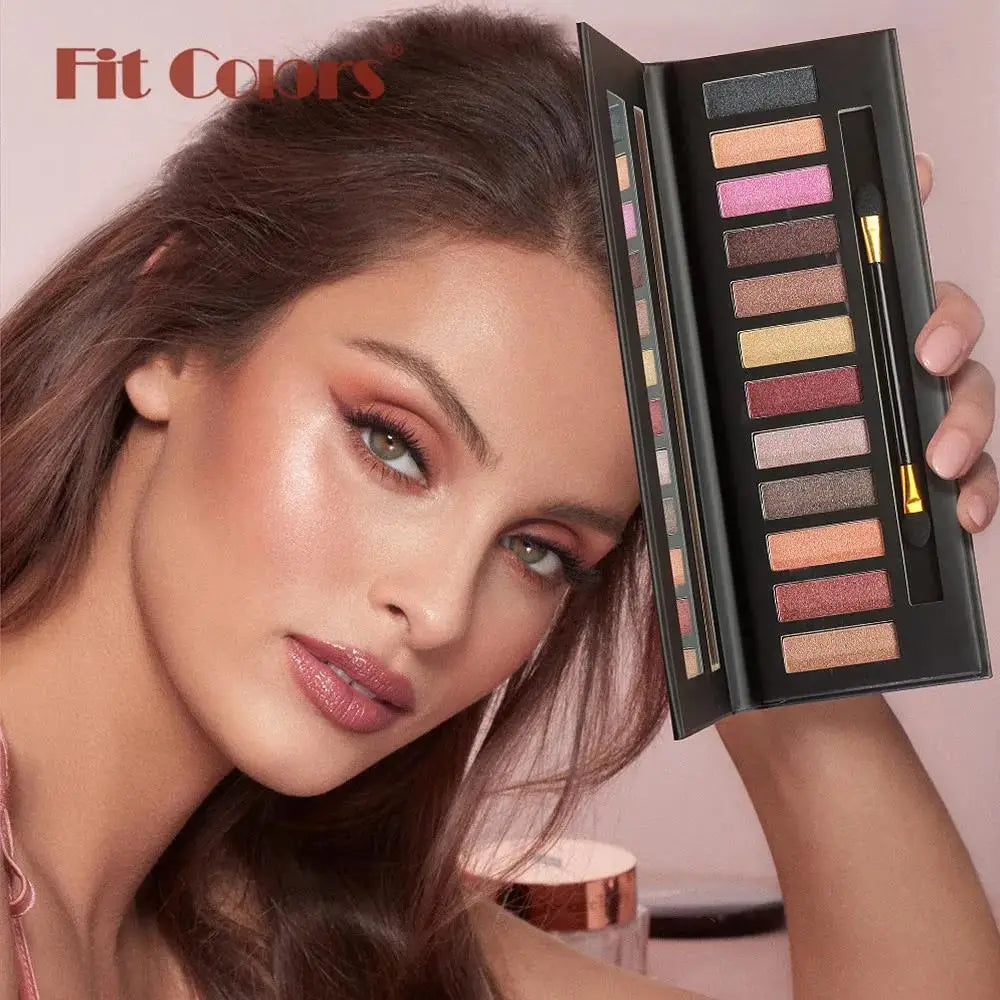 Fit Colors 12-Shade Eyeshadow Palette – Blush, Highlight & Contour