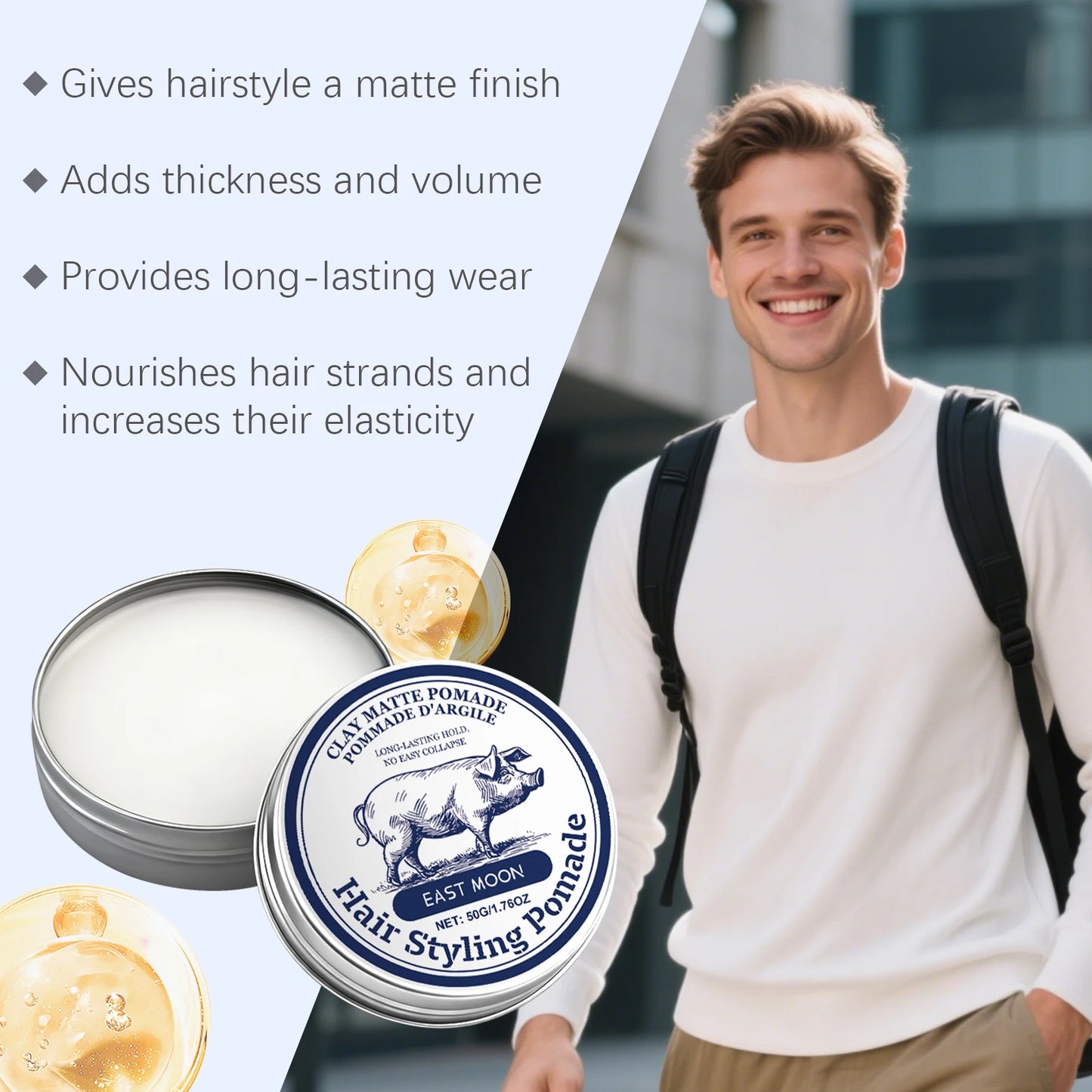 Men's Hair Clay Strong Hold Matte Finish Styling Mud 50g