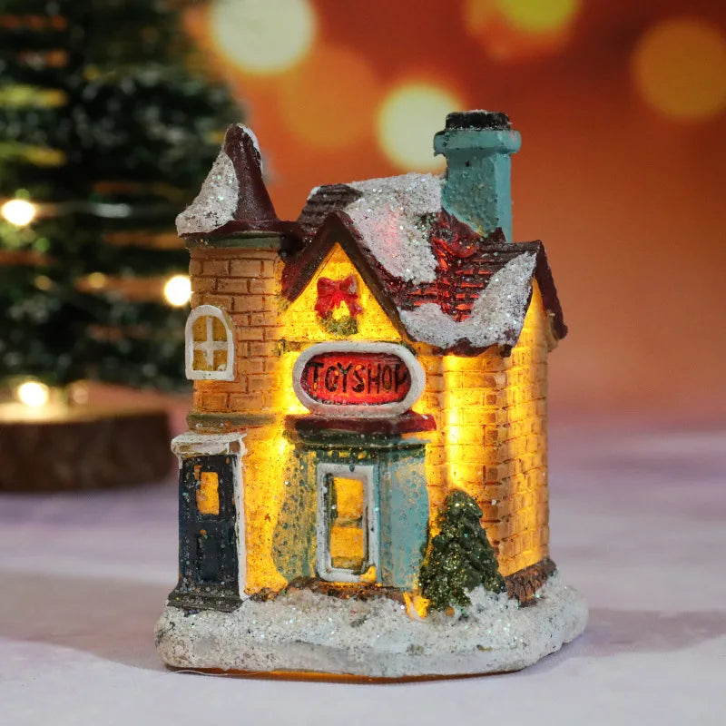 Christmas Led Light House Christmas Tree Ornaments LED Resin Small Village House Xmas Glow Decor Gift Happy New Year Decors DC05 Peaceful Pleasures Health and Wellness J