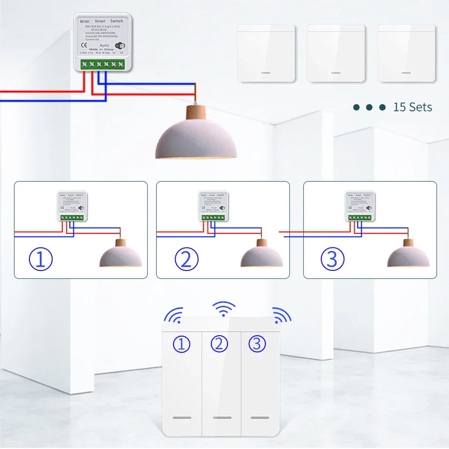Tuya WiFi Smart Switch 433MHz 1/2/3 Gang – Alexa & Google Home