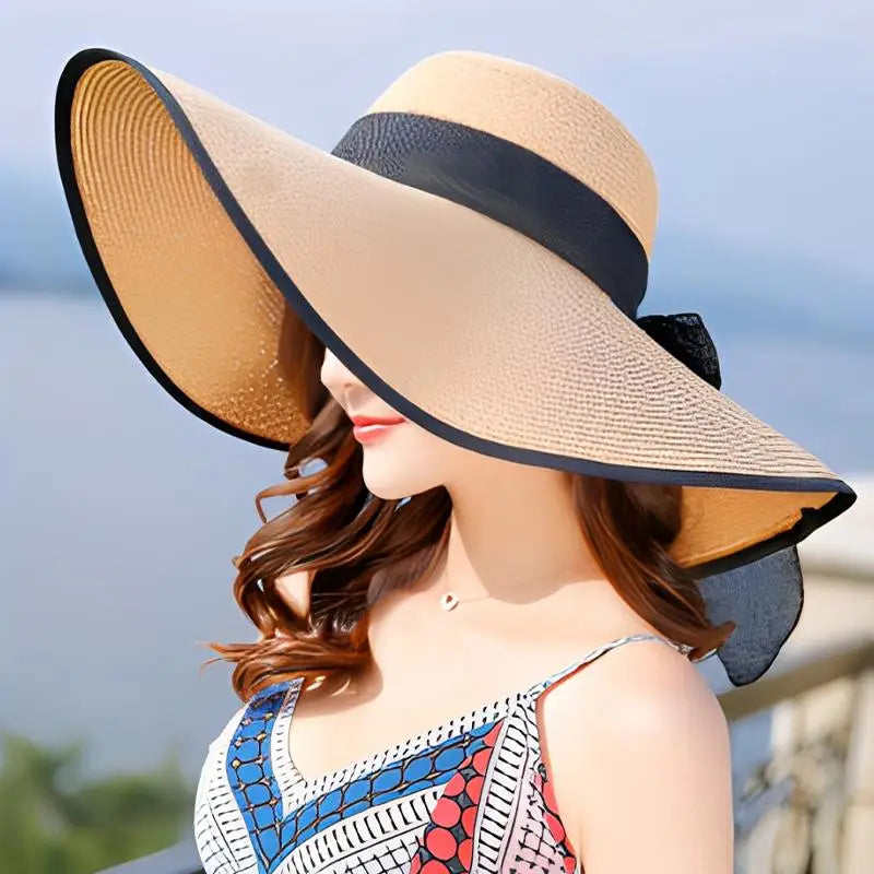 Women's Wide Brim Straw Sun Hat – UV Shield Beach Floppy Hat