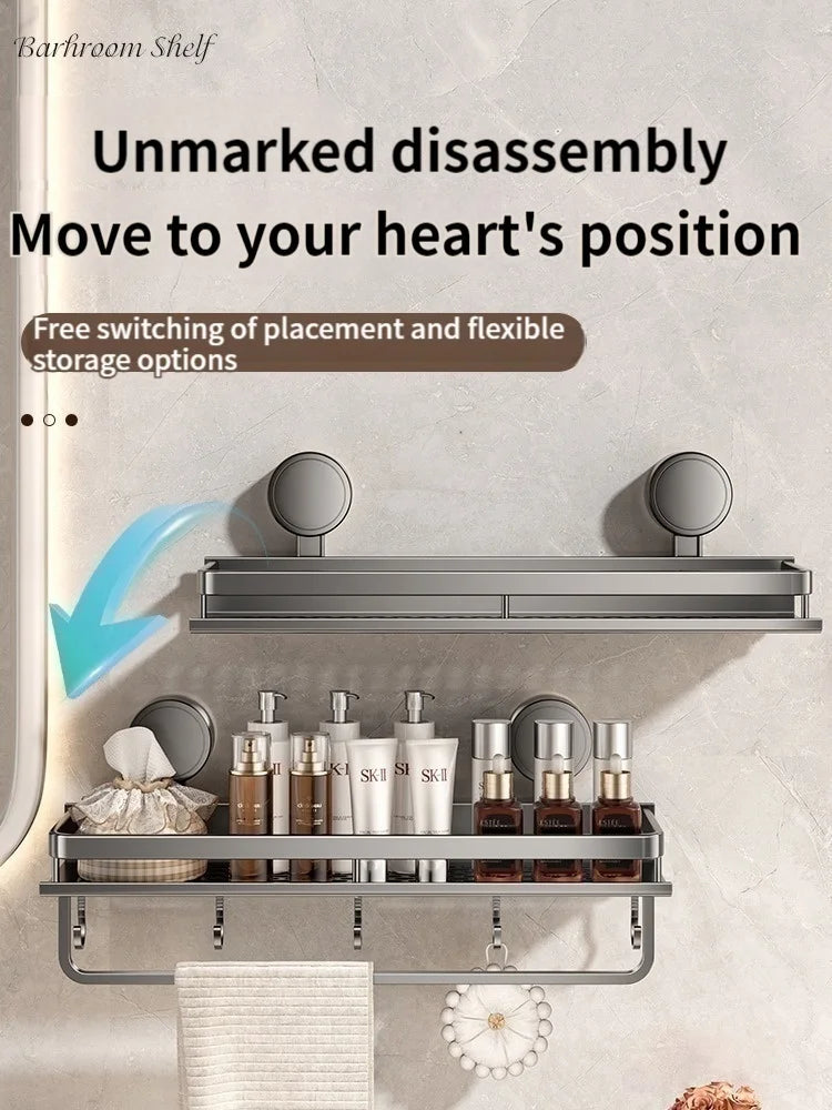 No-Drill Aluminum Bathroom Shelf | Suction Cup Wall Organizer