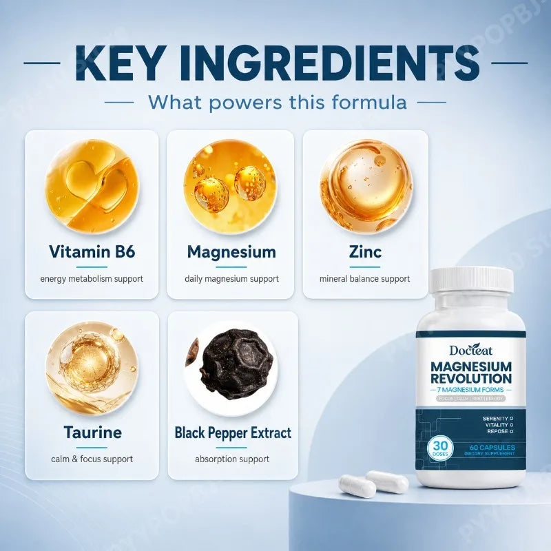Docteat Magnesium Complex 7 Forms + B6, Zinc & Taurine – 60 Caps