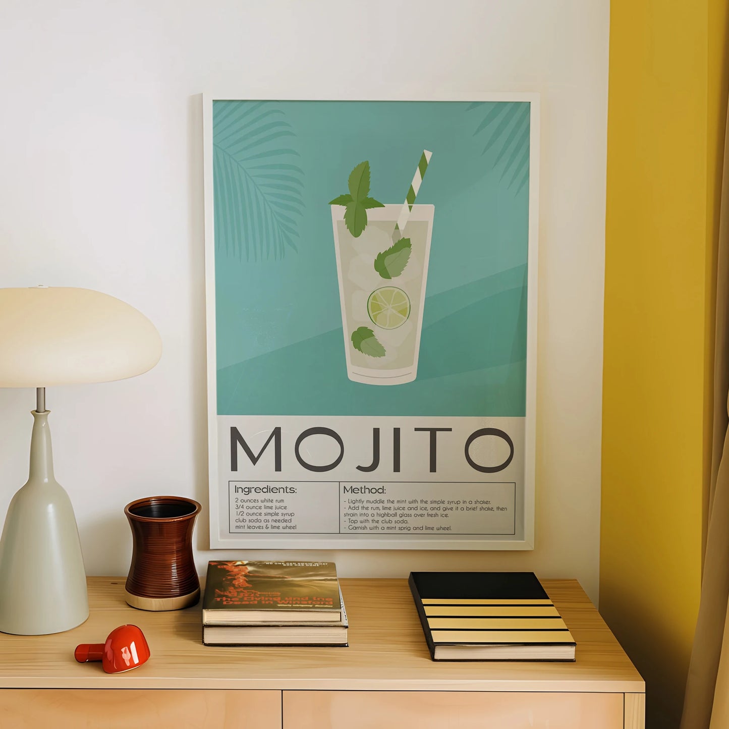 Minimalist Mojito Cocktail Canvas Wall Art Print | Bar Decor