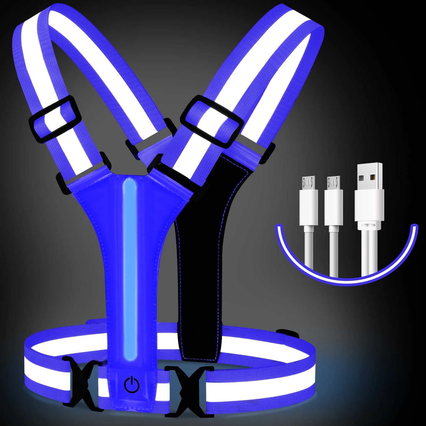 LED Reflective Vest Running Gear USB Rechargeable LED Light Up Vest High Visibility Running Lights for Jogging Running Walking Peaceful Pleasures Health and Wellness Blue