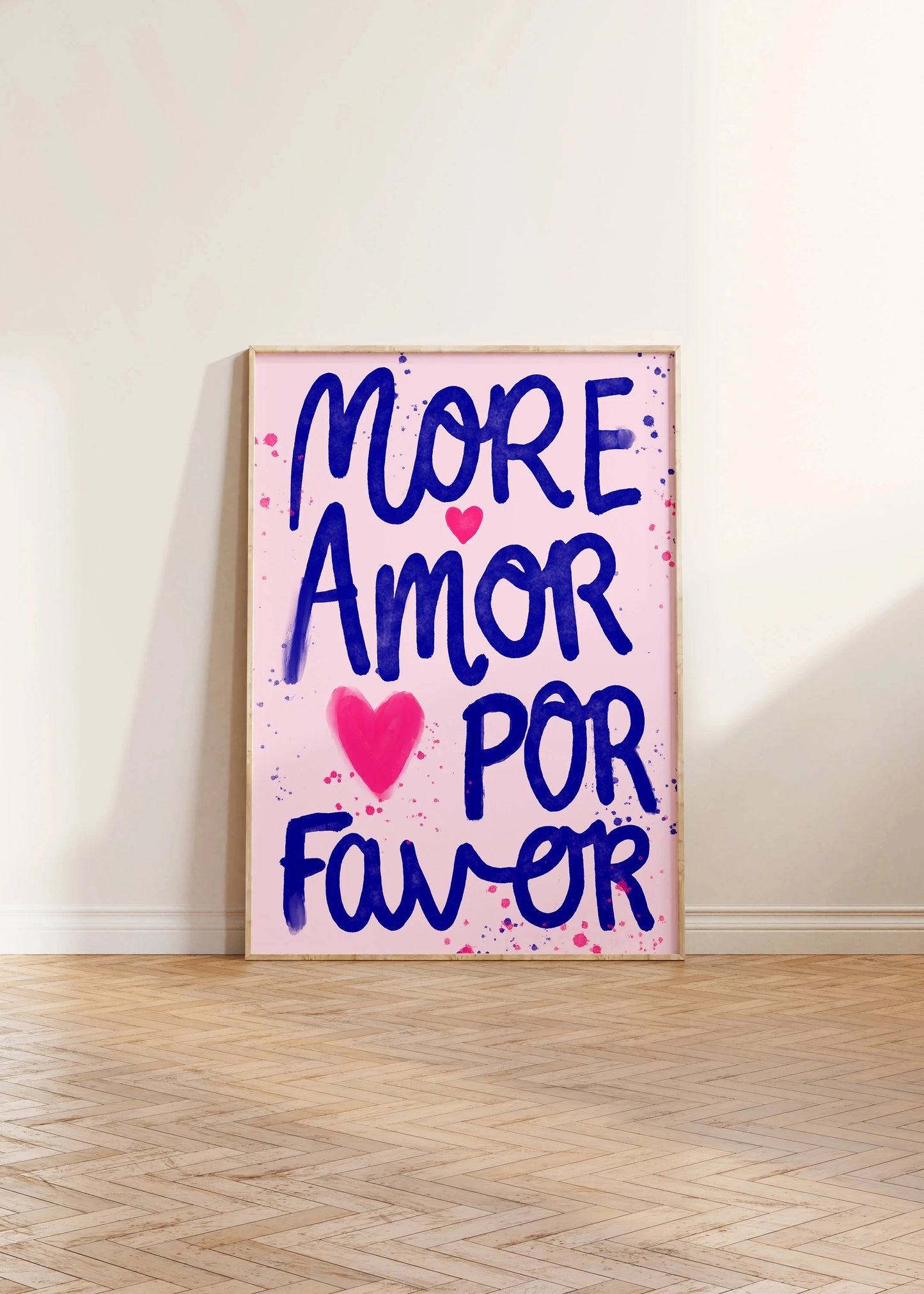 Más Amor Por Favor Love Quote Canvas Wall Art | Pink Blue