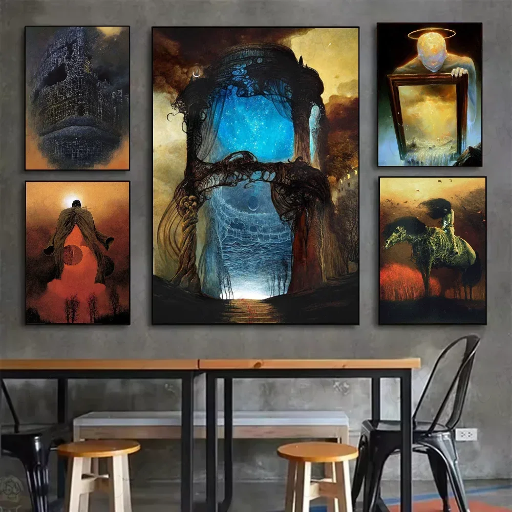 Famous Surrealism Artworks By Zdzislaw Beksinski Poster HD Art Prints for Home Living Room Bedroom Bar Aesthetic Wall Decor Peaceful Pleasures Health and Wellness