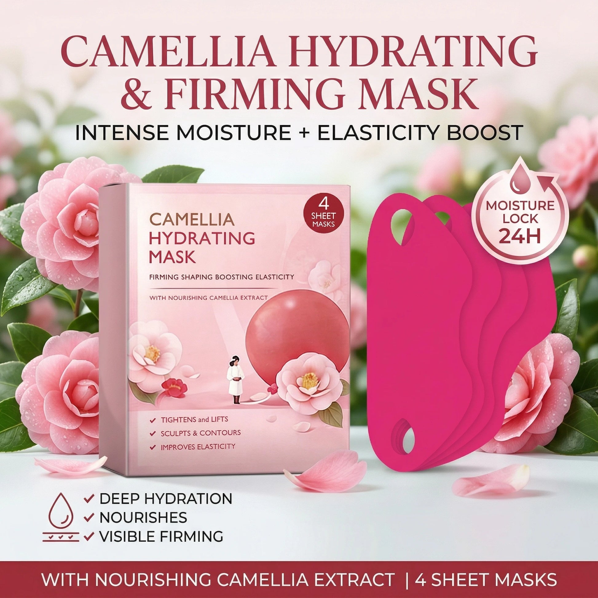 Camellia Hydrating Mask for Jawline Firming Shaping V-Shaped Improve Double Chin Nourishing Face Lifting Slimming Face Mask Peaceful Pleasures Health and Wellness