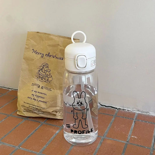 Plastic Water Bottle Water Cup With Straw Simple Large Capacity Portable Drop Resistant And Portable Cup Cartoon Ice Suction Cup Peaceful Pleasures Health and Wellness